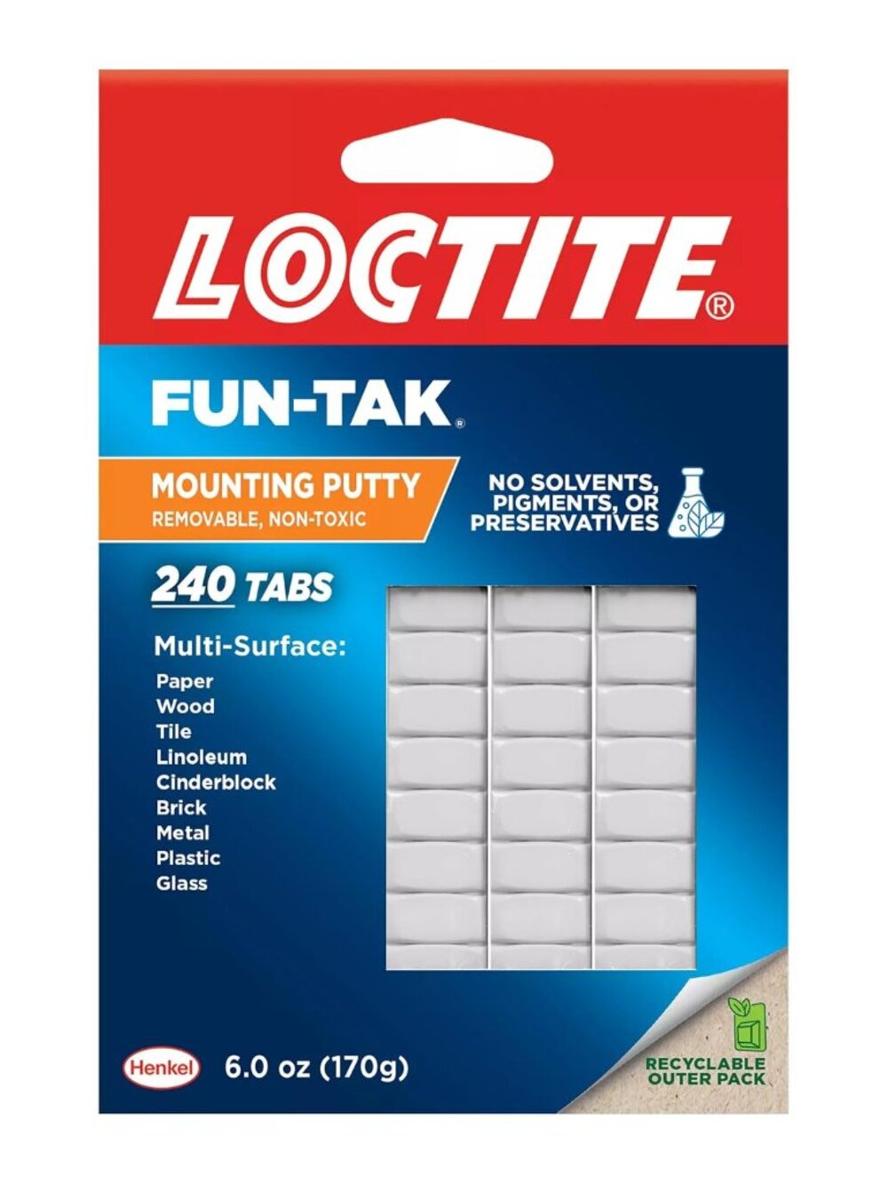 Eco Fun-Tak Mounting Putty, White, 6 oz Wallet Pack of 1 - Nontoxic, Reusable, R
